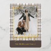 Rustic Classy Elegant Plaid Pattern Gold Folie Feestdagenkaart (Voorkant)