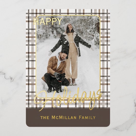 Rustic Classy Elegant Plaid Pattern Gold Folie Feestdagenkaart (Voorkant)