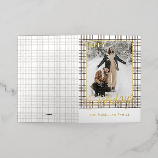 Rustic Classy Elegant Plaid Pattern Gold Folie Feestdagenkaart (Buiten Laag)