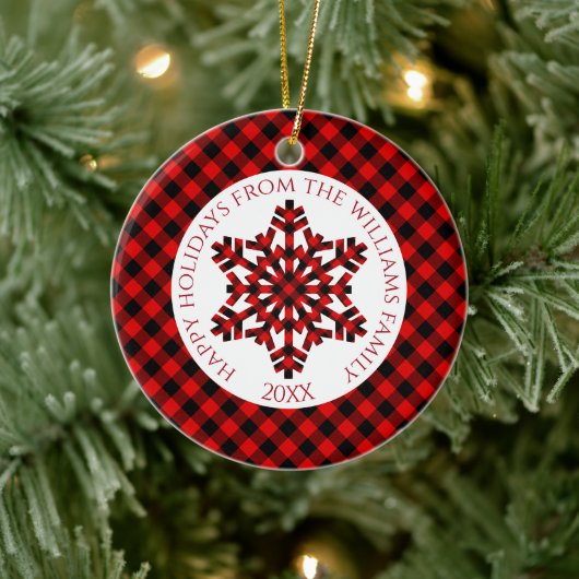 Rustic Classy Red Black Tartan controleert sneeuwv Keramisch Ornament (Boom)