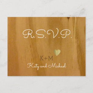 Rustic Clear Wood Love Wedding RSVP Uitnodiging Briefkaart