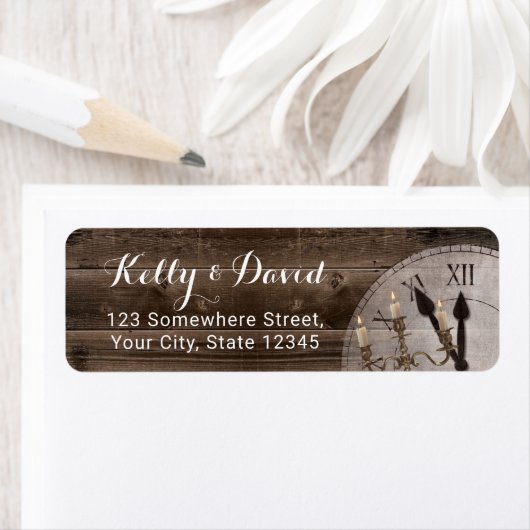 Rustic Clock Candelabra Fairytale Weddenschap Etiket (Insitu)