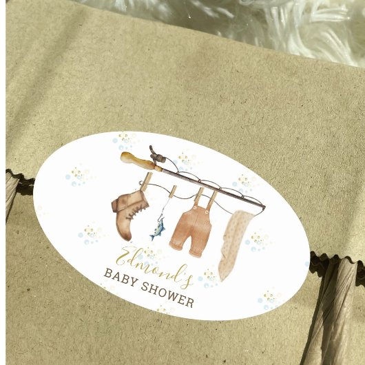 Rustic Clothesline Fisherman Derby Baby shower Ovale Sticker