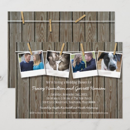 Rustic Clothesline Photo Wedding Shower Kaart (Voorkant / Achterkant)