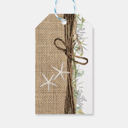 Rustic Coastal Beach Starfish Burlap & Greenery Cadeaulabel (Achterkant)