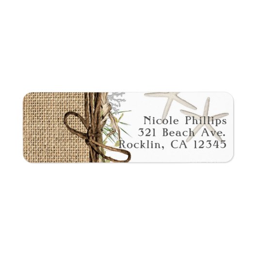 Rustic Coastal Beach Starfish Burlap & Greenery Etiket (Voorkant)