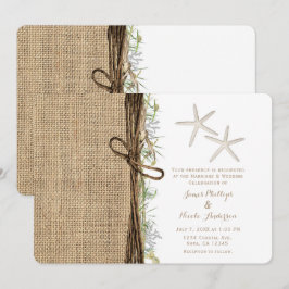 Rustic Coastal Beach Starfish Burlap & Greenery Kaart