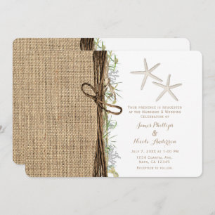 Rustic Coastal Beach Starfish Burlap & Greenery Kaart