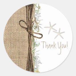 Rustic Coastal Beach Starfish Burlap & Greenery Ronde Sticker