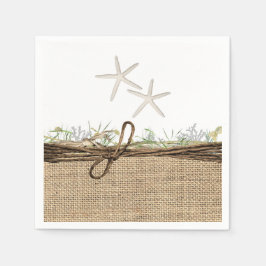 Rustic Coastal Beach Starfish Burlap & Greenery Servet
