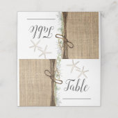 Rustic Coastal Beach Starfish Burlap Tafelnummer Plaatskaartje (Buitenkant ongevouwen)
