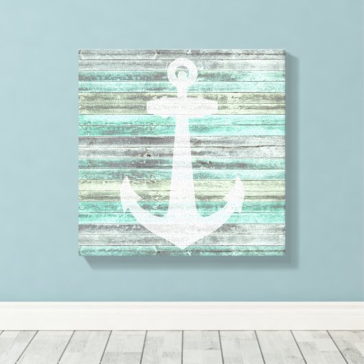 Rustic Coastal Decor Anchor Canvas Afdruk (Insitu (Houten vloer))