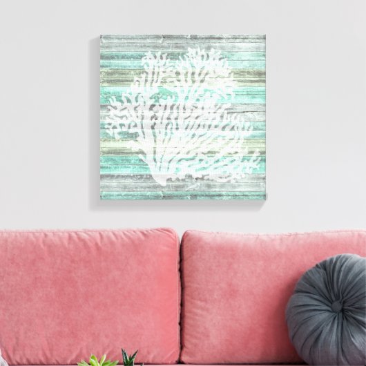 Rustic Coastal Decor Coral Canvas Afdruk (Insitu (Woonkamer))