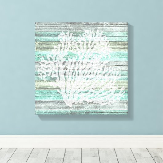 Rustic Coastal Decor Coral Canvas Afdruk (Insitu (Houten vloer))