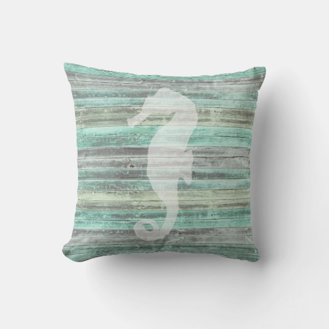 Rustic Coastal Decor Seahorse Kussen (Voorkant)