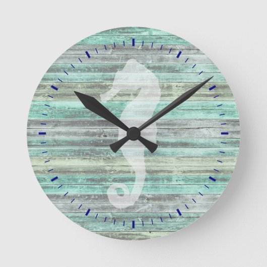Rustic Coastal Decor Seahorse Ronde Klok (Voorkant)