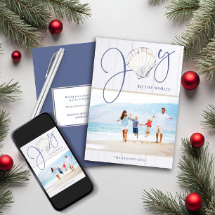 Rustic Coastal Kerstfeest Joy Shell Holiday Feestdagenkaart