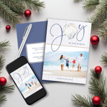 Rustic Coastal Kerstfeest Joy Shell Holiday