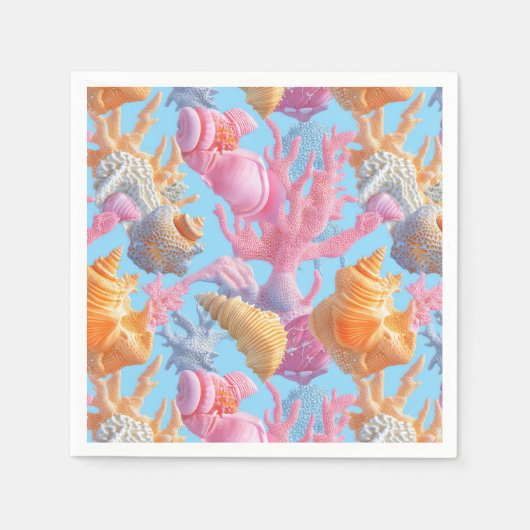 Rustic Coastal - Zeeschelpen, Zeesterren, Reef (18 Servet (Voorkant)