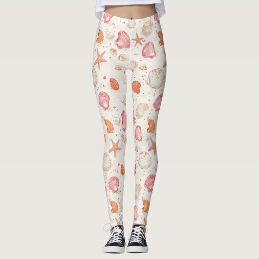 Rustic Coastal - Zeeschelpen, Zeesterren, Reef (28 Leggings (Voorkant)
