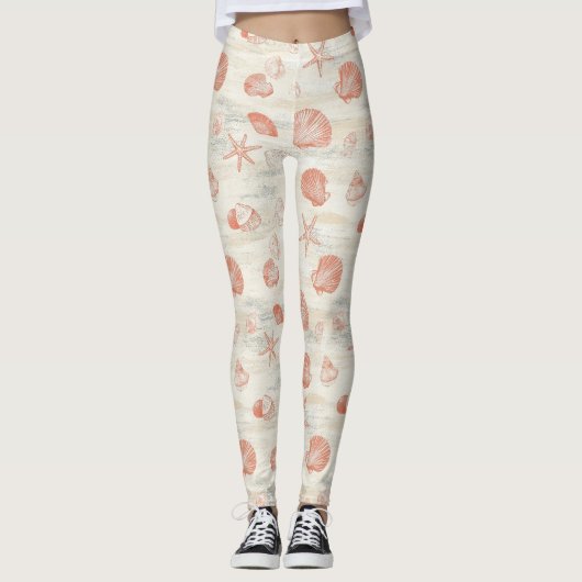 Rustic Coastal - Zeeschelpen, Zeesterren, Reef (29 Leggings (Voorkant)