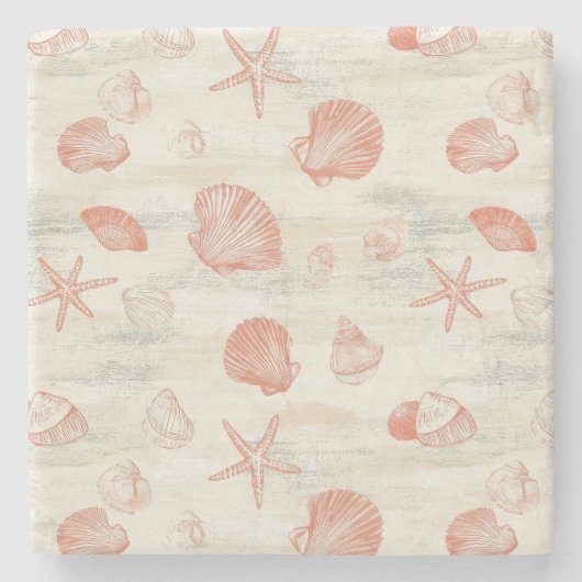 Rustic Coastal - Zeeschelpen, Zeesterren, Reef (29 Stenen Onderzetter (Voorkant)
