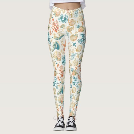 Rustic Coastal - Zeeschelpen, Zeesterren, Reef (9) Leggings (Voorkant)