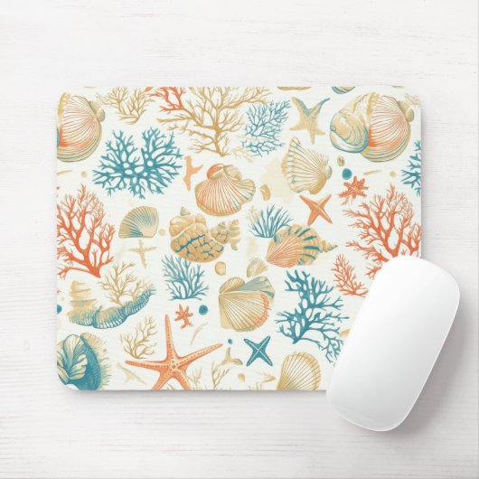 Rustic Coastal - Zeeschelpen, Zeesterren, Reef (9) Muismat (Met muis)