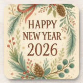 rustic coaster set for happy new year 2026 bier onderzetter (Voorkant)