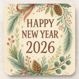 rustic coaster set for happy new year 2026 bier onderzetter