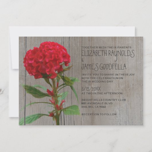 Rustic Cockscomb Wedding Invitations Kaart (Voorkant)