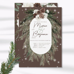 Rustic Cocoa Pine Winter Sparkle Bruiloft Kaart