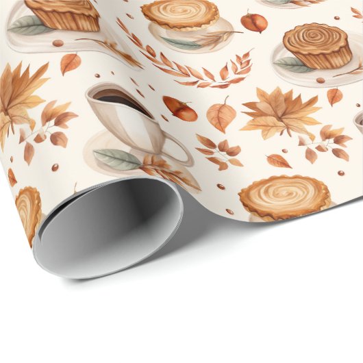 Rustic Coffee and Pie Autumn Pattern with Cozy Cadeaupapier (Rol Hoek)