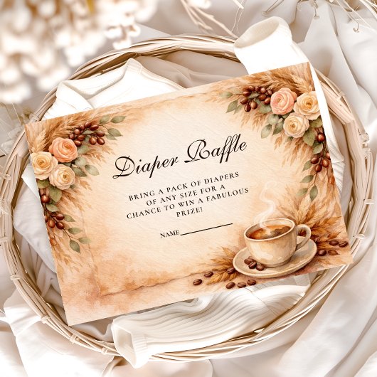 Rustic Coffee Baby Shower Diapper Raffle Informatiekaartje