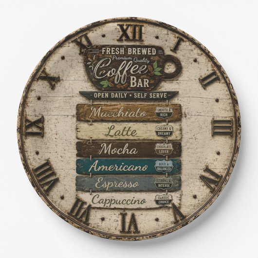 Rustic Coffee Bar Kitchen Farmhouse Decor Papieren Bordje (Voorkant)