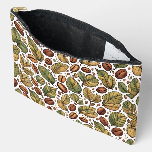 Rustic Coffee Bean & Leaf Patroon Print Cut Sew Ta Etui (Open)