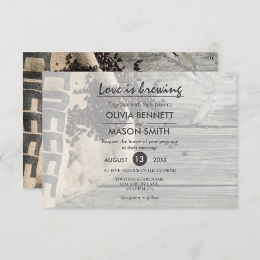 Rustic Coffee Bean-Love is Brewing Weddenkaart Kaart (Voorkant / Achterkant)