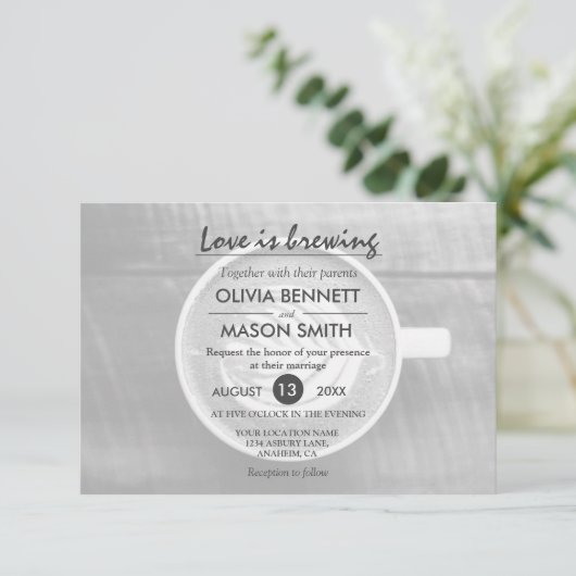 Rustic Coffee Bean-Love is het brouwen van bruilof Kaart (Staand voorkant)