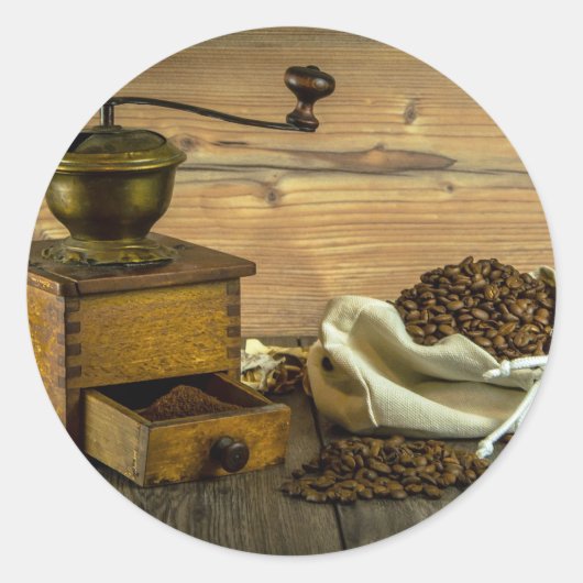 Rustic Coffee Grinder Foto Ronde Sticker (Voorkant)