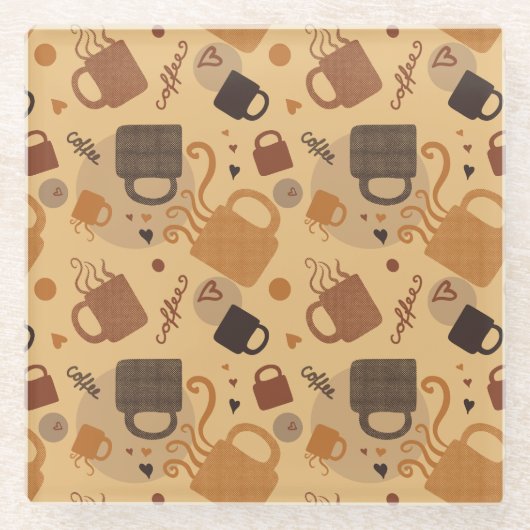 Rustic Coffee Love - Mok en hartpatroon Glazen Onderzetter (Voorkant)