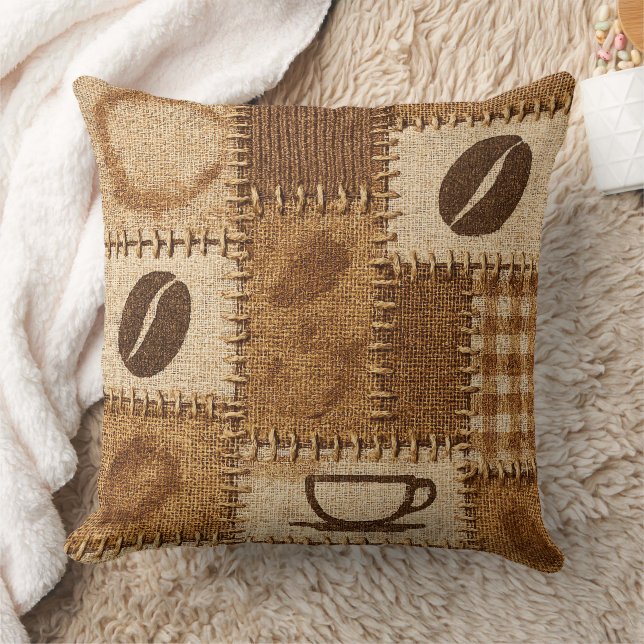 Rustic Coffee Patchwork Quilted Throw Pillow Kussen (Deken)