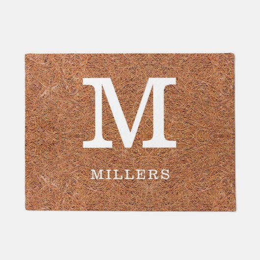 Rustic Coir Familienaam Monogram Initiaal Deurmat (Voorkant)