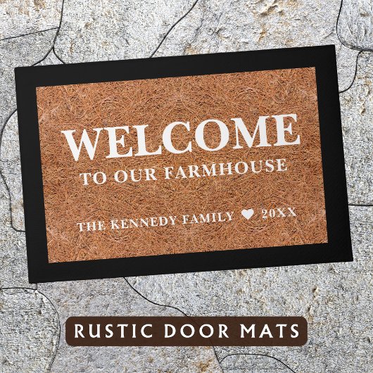 Rustic Coir Welcome To Our Farmhouse Family Name   Deurmat