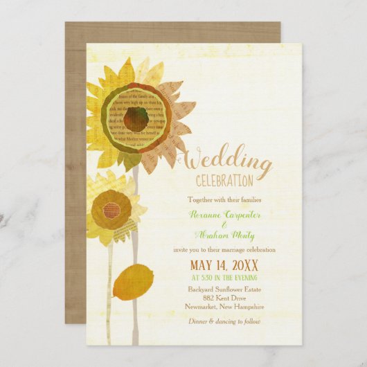 Rustic Collage Sunflower Wedding Kaart (Voorkant / Achterkant)