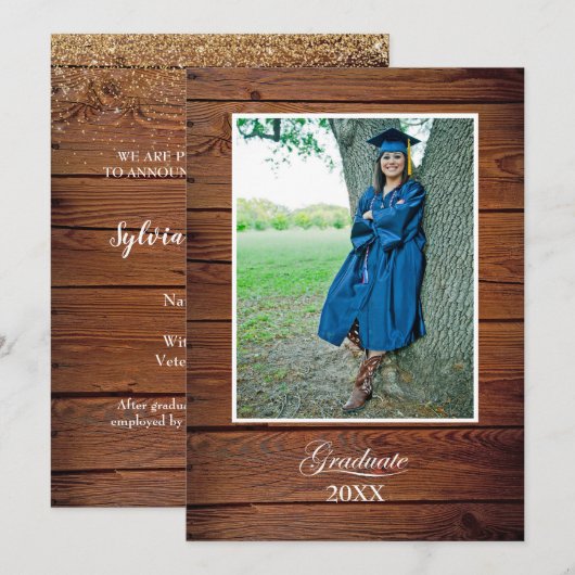 Rustic College Graduation Announcement with photo Kaart (Voorkant / Achterkant)