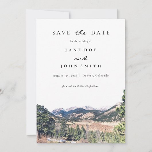 Rustic Colorado Mountains Weddenschap Save The Date (Voorkant)