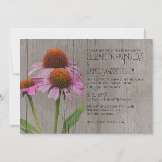 Rustic Coneflower Wedding Invitations Kaart (Voorkant)