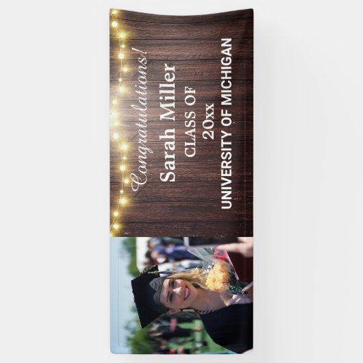 Rustic Congrats afstuderen 2023 met naam & foto Spandoek (Verticaal)