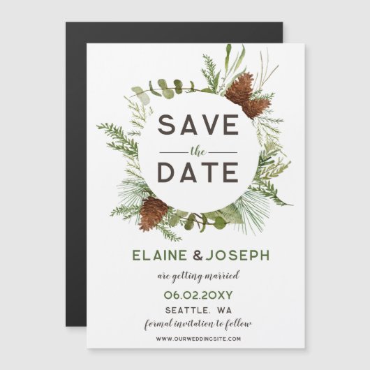 Rustic Conifer Pine cone bruiloft Opslaan Datum (Voorkant / Achterkant)