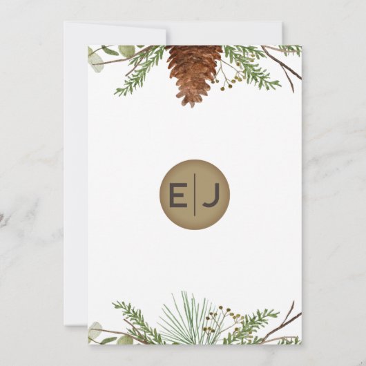 Rustic Conifer Pine cone bruiloft Opslaan Datum Aankondiging (Achterkant)